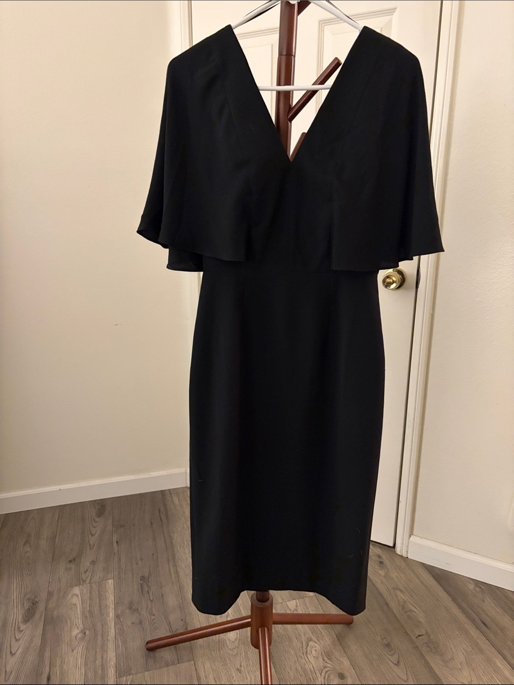 Dress the Population Black V-Neck Cape Midi Dress